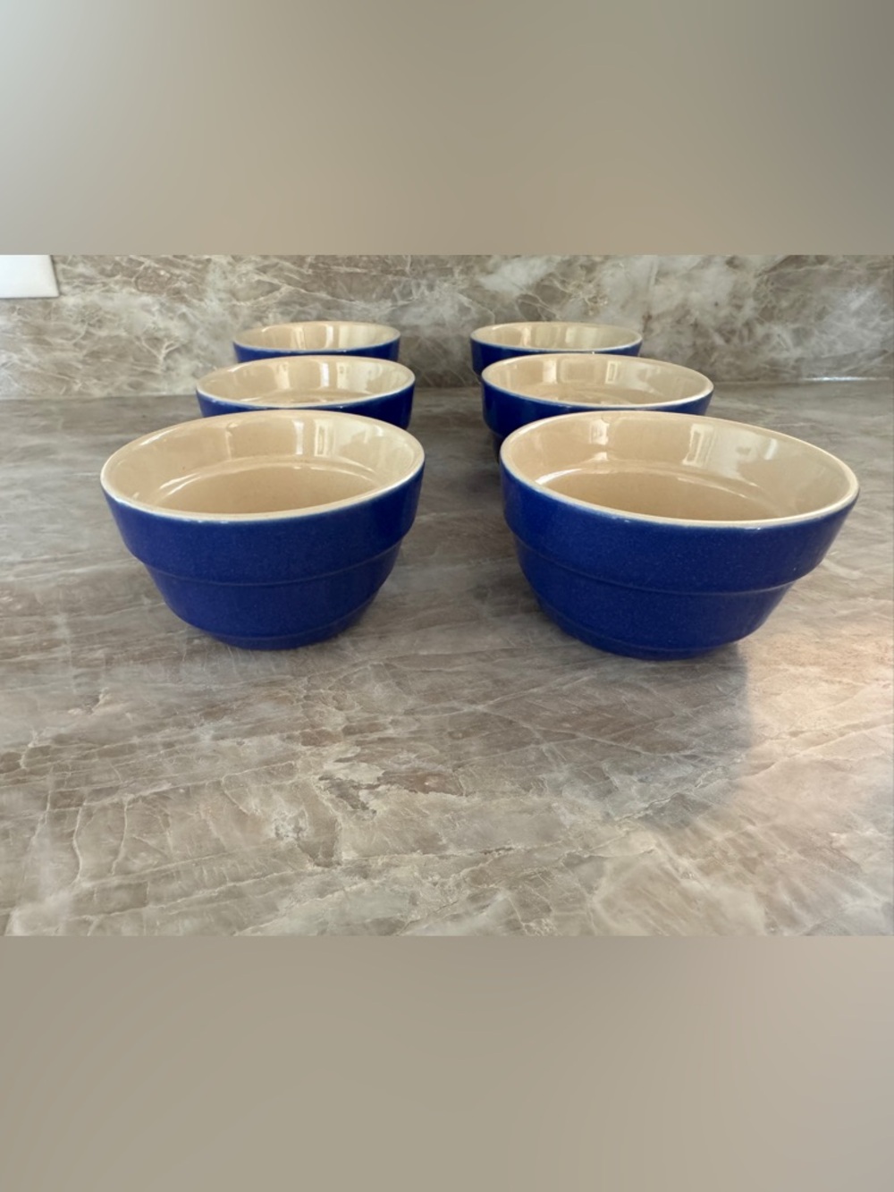 Le Creuset Blue Ramekins Set 6 Stoneware Mini Bowls 4” EUC - Picture 5 of 6